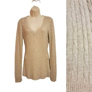 Ann Taylor LOFT Cable Knit V Neck Sweater Small